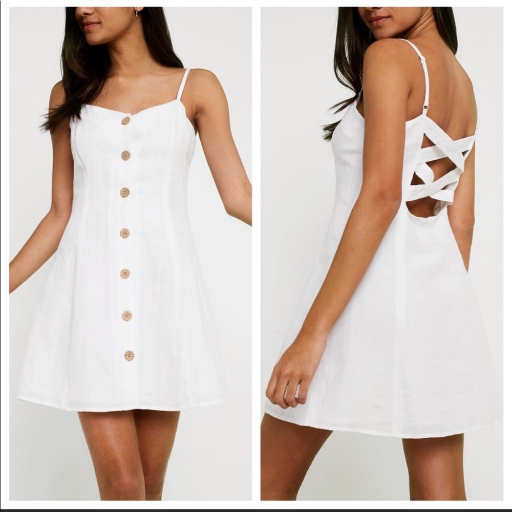 Urban Outfitters White Button Front Strappy Back Linen Dress